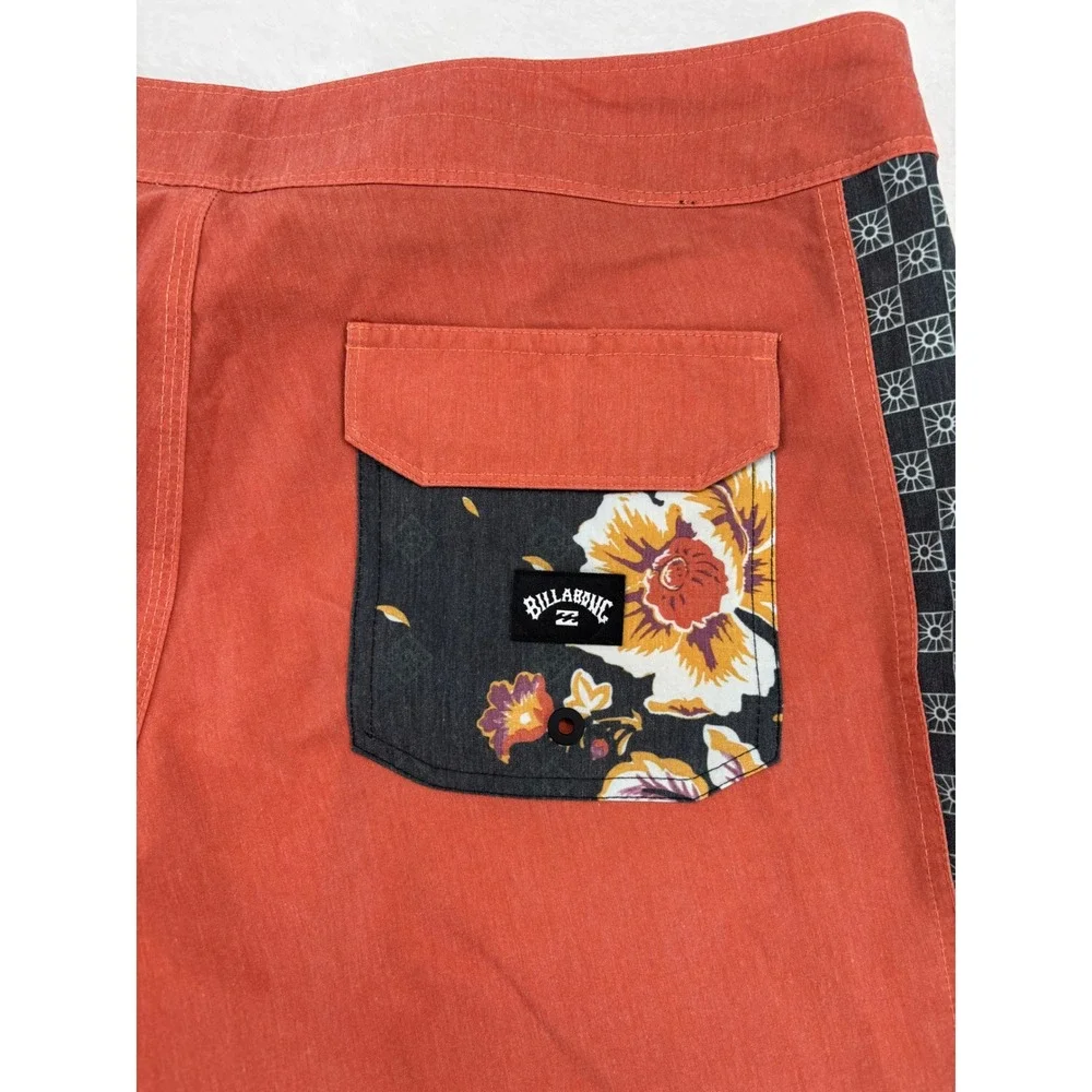 Billabong Recycler Dbah Pro Board Shorts Mens 34 Clay Orange Floral Checkered